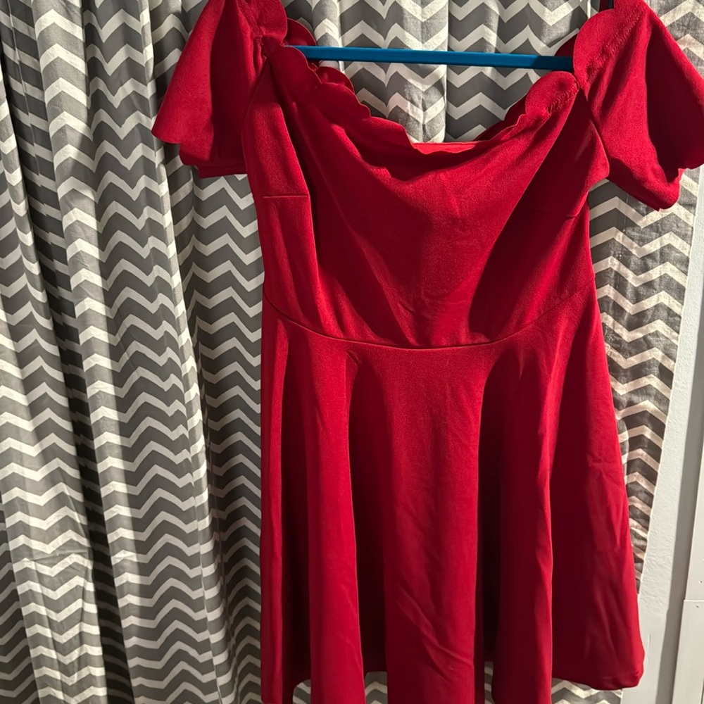 Deep red scalloped neck dress